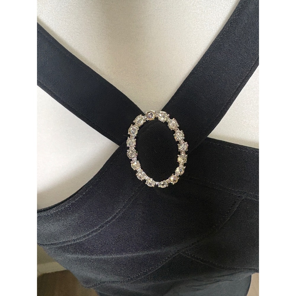 VTG 80s Lillie Rubin Black Stirrup Catsuit Rhinestone Halter Jumpsuit Bombshell - Picture 6 of 11